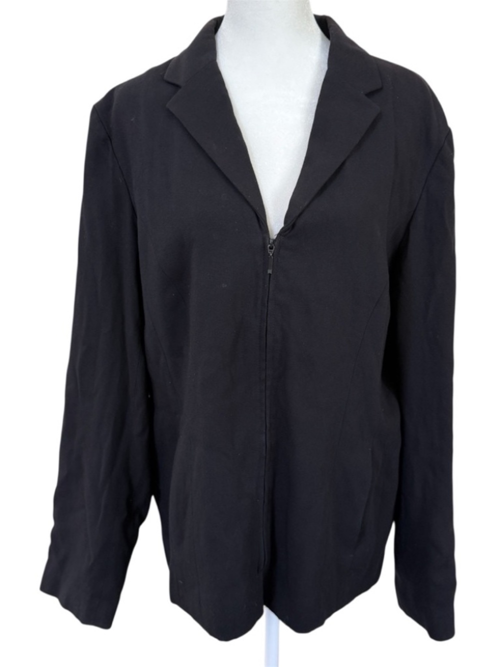 Hillard & Hanson Black Zip Front Blazer Jacket Career Office Size 14 Minimalist